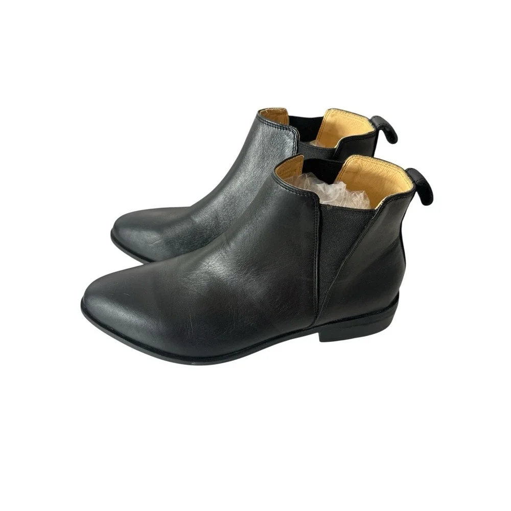 New Nisolo Eva Chelsea‎ Boots Women's Size 8 Black Leather Ankle Slip On Booties